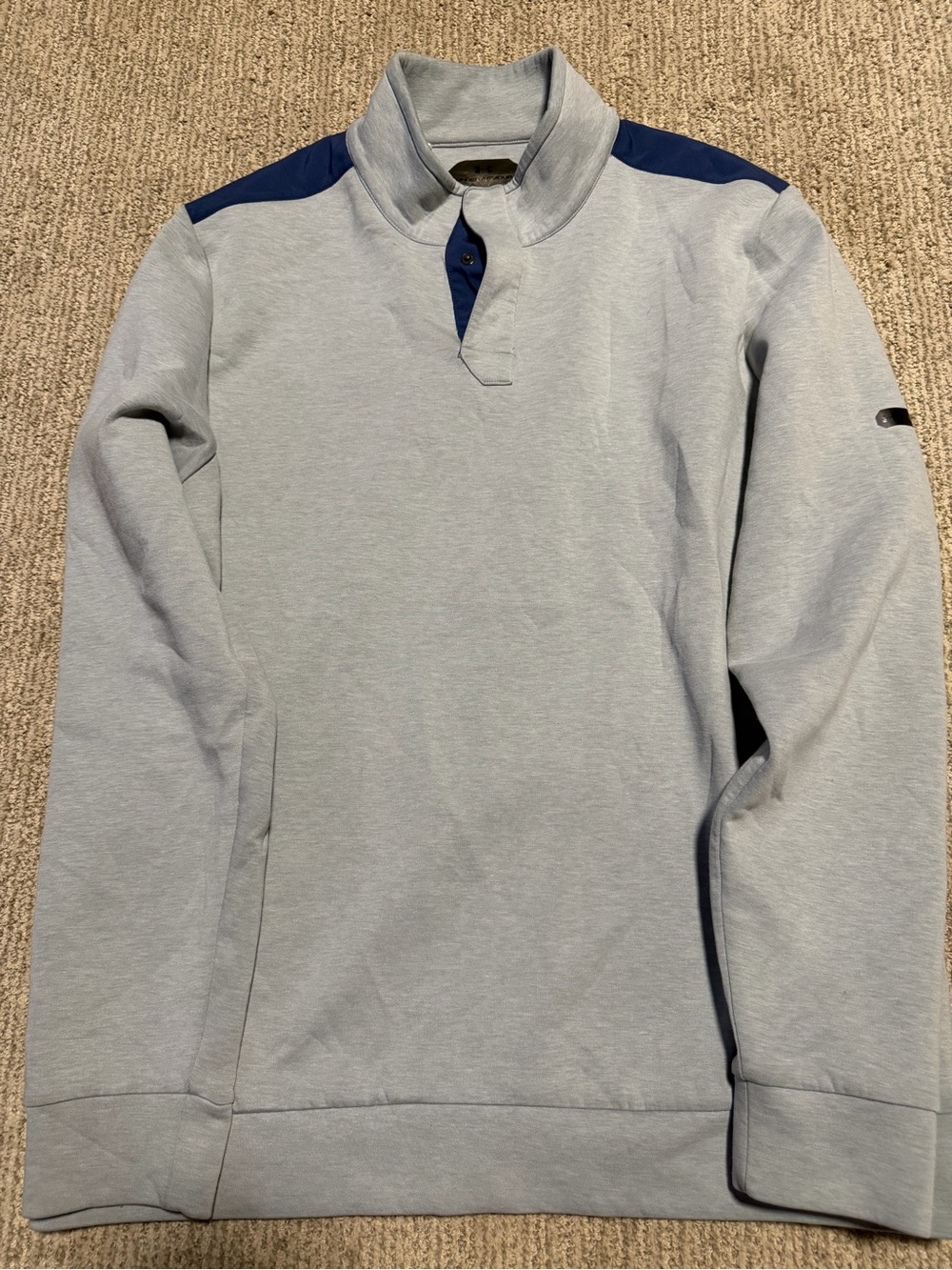 Under Armour Light Gray Pullover with Navy Shoulder Accents